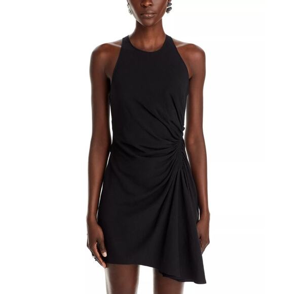 A.L.C. Women Black Viscose/Linen Rue Asymmetric Hem Mini Dress Size US 14